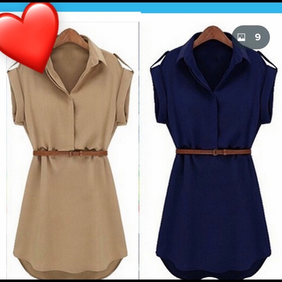 Navy blue belted button down dress - Picture 3 of 3